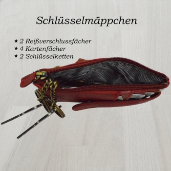 Schlüsselmäppchen Schlüsseltasche Etui mit Reißverschluss Geldbörse Portemonnaie mit Schlüsselring und Karabiner (Rot)